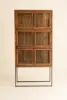 RECYCLED PINE CABINET WITH GLASS DOORS AND IRON FRAME - 34X15X71"T