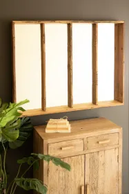 FOUR PANEL WOOD FRAMED MIRROR