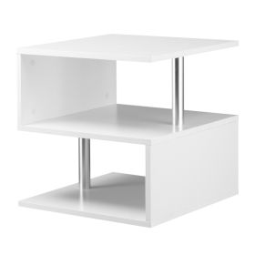 20" Modern S-Shaped Multi-Level Accent End Table Shelf with Steel Poles, White