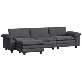 Sectional Sofa, L Shaped Couch with Deep Seat, Movable Ottoman and Pillow-top Armrests, Dark Gray
