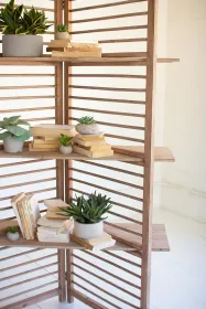 FOLDING WOODEN SCREEN WITH THREE SHELVES