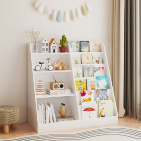 New Kids Bookshelf And Toy Storage Organizer, Multifunctional 4 Tier Wooden Kids Book Shelf With  Bookcase Display Stand In Kids Room Playroom Nursery