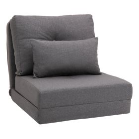 Convertible Flip Chair, Floor Lazy Sofa, Folding Upholstered Couch Bed with Adjustable Backrest, Metal Frame and Pillows for Living Room Bedroom, Dar