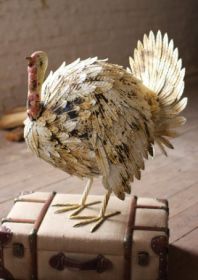 ANTIQUE WHITE PAINTED METAL TURKEY