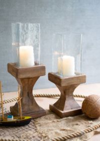 SET OF TWO SQUARE HURRICANES WITH RECYCLED WOOD BASES