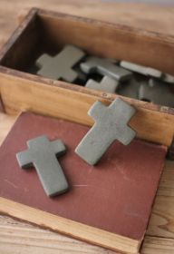 SET OF SIX HAND-CARVED STONE CROSSES - GREY