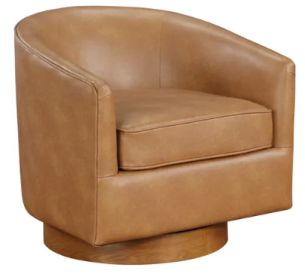 Maisy Saddle Faux Leather Wood Base Barrel Swivel Chair