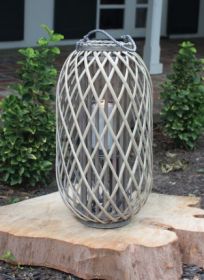 GREY WILLOW LANTERN WITH GLASS - MEDIUM