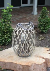 GREY WILLOW LANTERN WITH GLASS - SMALL