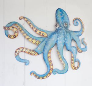 HAND HAMMERED RECYCLED METAL OCTOPUS WALL HANGING