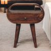 Honey Caramel Circular Bedside with Open Slot