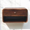 Curved California Walnut Wall Mounted Bedside with Open Slot
