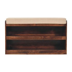 California Walnut & Mud Linen Pull out Shoe Bench