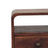 Mini Honey Caramel Curved Bedside with Open Slot