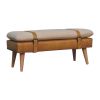 BouclÃ© Buffalo Hide Tan Leather Bench