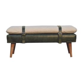 BouclÃ© Buffalo Hide Olive Green Leather Bench