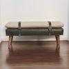 BouclÃ© Buffalo Hide Olive Green Leather Bench