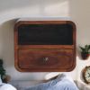 Extra Mini Wall Mounted Curved Chestnut Bedside with Open Slot