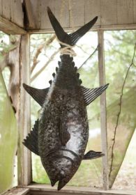 RECYCLED HAND HAMMERED 3D SHARK WITH SISAL ROPE