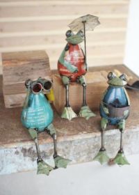 SET OF THREE RECYCLED METAL FROGS