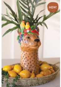 CERAMIC TROPICAL CHEETAH VASE