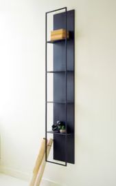 TALL BLACK METAL FOUR-TIERED WALL SHELF