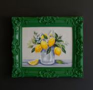 DARK GREEN FRAMED ACRYLIC PAINTING-LEMONS