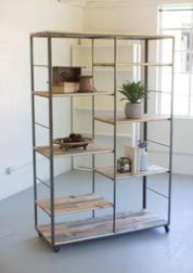 RECYCLED WOOD AND METAL ADJUSTABLE SHELVING UNIT