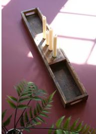 RECYCLED WOODEN TRAY WITH FOUR CANDLE HOLDERS