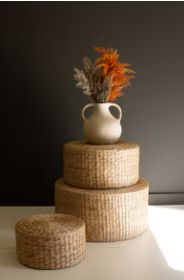 SET OF THREE ROUND NATURAL SEAGRASS RISERS