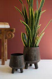 SET OF TWO HAND - HAMMERED IRON PLANTERS WITH LEGS
