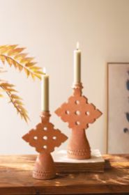 SET OF TWO TERRACOTTA TAPER CANDLE HOLDERS