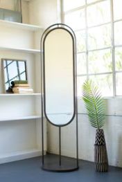 TALL OVAL FLOOR MIRROR WITH RACK AND BASKET ON BACK