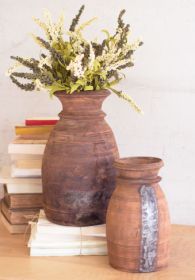 SET OF TWO MANGO WOOD URNS