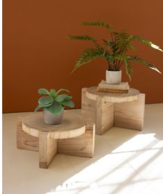 SET OF TWO WOODEN DISPLAY STOOLS