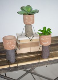 SET OF THREE CLAY & RIVER ROCK KID PLANTERS