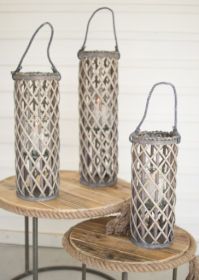 SET OF THREE WILLOW LANTERNS WITH GLASS INSERTS - ONE EACH