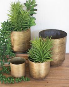 SET OF FOUR  METAL AGED BRASS FLOWER POTS