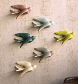 SET OF SIX HANGING CERAMIC SWALLOWS