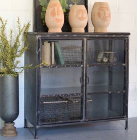 SHORT IRON AND GLASS APOTHECARY CABINET