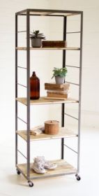 TALL SHELVING UNIT WITH ADJUSTABLE RECYCLED WOOD SHELVES
