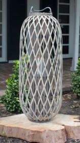 TALL GREY WILLOW LANTERN WITH GLASS - LARGE