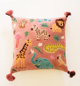VELVET EMBROIDERY PILLOW - ANIMALS
