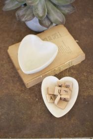 HAND-CARVED STONE HEART BOWL - WHITE (MIN 2)