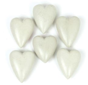 SET OF SIX HAND CARVED STONE HEARTS-WHITE (MIN 2)
