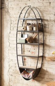 METAL AND WOOD OVAL WALL SHELF