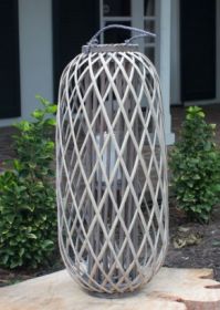 TALL GREY WILLOW LANTERN WITH GLASS - EXTRA LARGE
