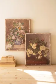 SET OF TWO CANVAS PAINT OVER PRINT FLOWERS