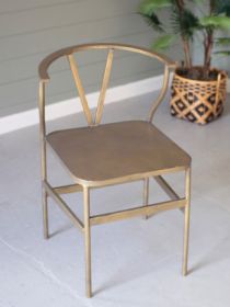 ANTIQUE BRASS FINISH METAL WISHBONE CHAIR