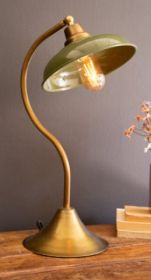ANTIQUE BRASS TABLE LAMP WITH GREEN ENAMEL SHADE